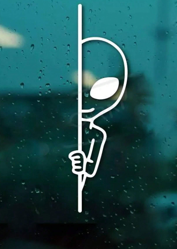 Alien Peek Car Sticker - UFO Vinyl Decal - Extraterrestrial Space Visitor Peeking Decal - Funny Automotive Decoration - Waterproof Adhesive Sticker for Cars, Vans, Laptops - Durable Sci-Fi Themed Vehi