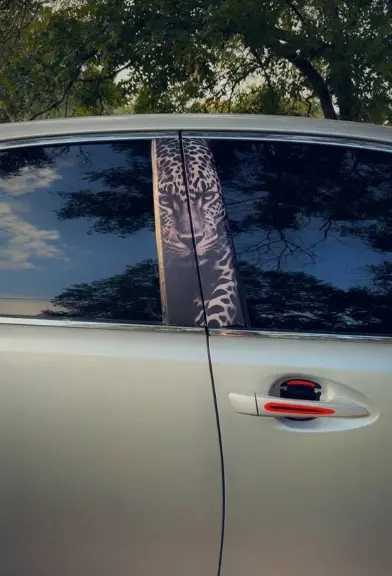 2 Pack Premium Leopard Print Car B-Pillar Vinyl Decals | Animal Pattern Door Column Stickers | Waterproof Self-Adhesive Car Wrap | Glossy Finish Vehicle Decoration | Jungle Wildlife Design | Universal