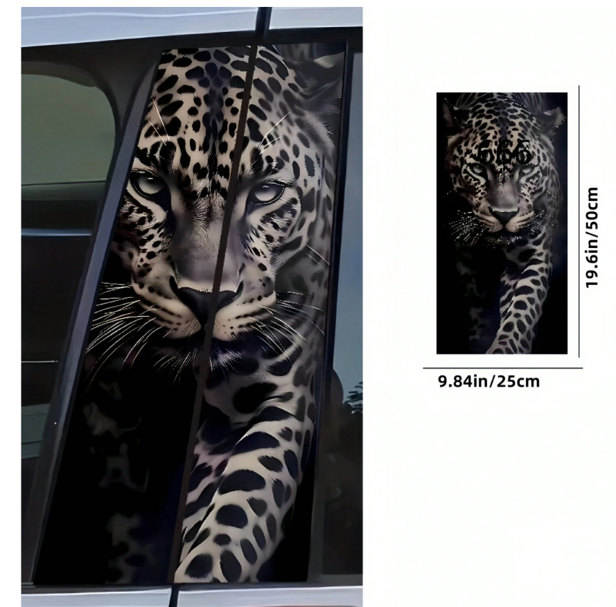 2 Pack Premium Leopard Print Car B-Pillar Vinyl Decals | Animal Pattern Door Column Stickers | Waterproof Self-Adhesive Car Wrap | Glossy Finish Vehicle Decoration | Jungle Wildlife Design | Universal