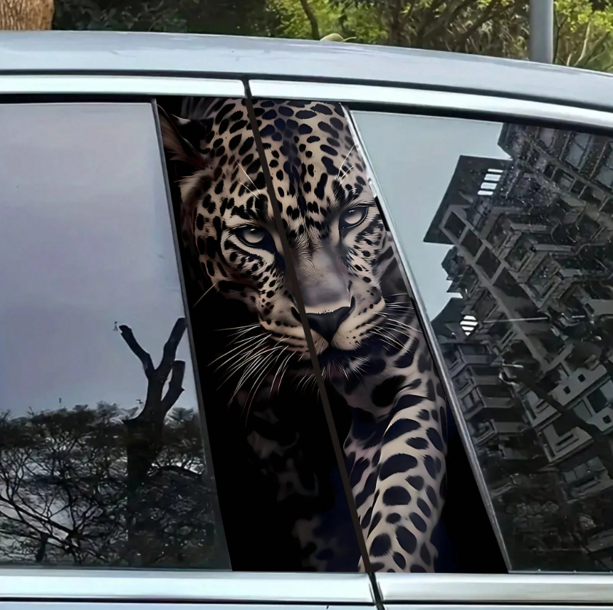 2 Pack Premium Leopard Print Car B-Pillar Vinyl Decals | Animal Pattern Door Column Stickers | Waterproof Self-Adhesive Car Wrap | Glossy Finish Vehicle Decoration | Jungle Wildlife Design | Universal