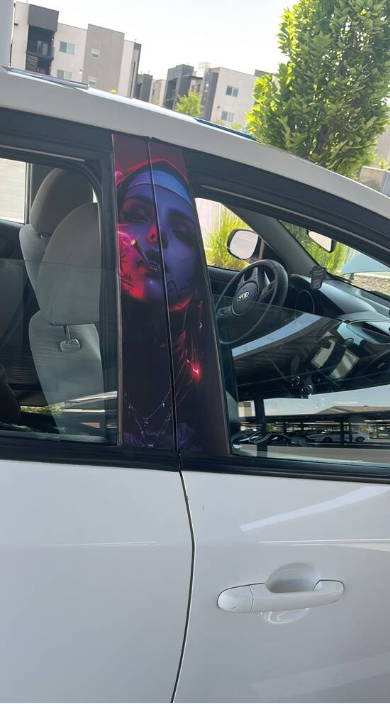 Nun Design Car Door B-Pillar Tattoo Decals | Red & Black Gothic Style Door Post Stickers | Waterproof PVC Car Wrap | High Gloss Religious Art Vehicle Decoration | Horror Theme Interior Styling |