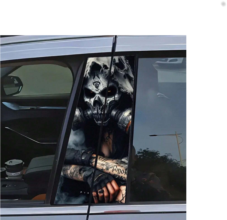 2PC Clown Skull Car B-Pillar Decals | Horror Joker Skull Door Post Stickers | Large Vinyl Halloween Theme Car Wrap | Waterproof Gothic Vehicle Decoration | Easy Apply & Remove | Universal Fit
