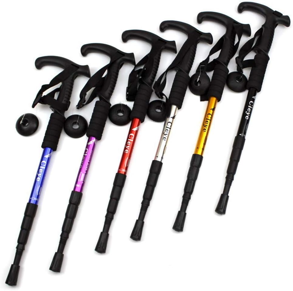 Aluminium Alloy Shock Absorber T-Handle Trekking Pole Walking Stick Outdoor Hiking Travel Accessories