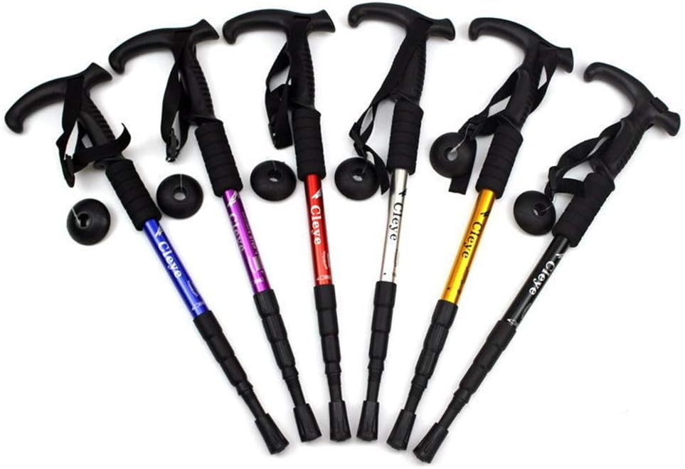Aluminium Alloy Shock Absorber T-Handle Trekking Pole Walking Stick Outdoor Hiking Travel Accessories
