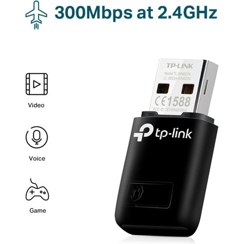 TP Link TP-Link 300Mbps Mini Wireless N USB WiFi Adapter, ideal for smooth HD video, online gaming and voice streaming, USB 2.0, Supports Windows 10/8.1/8/7/XP, Mac OS, Linux(TL-WN823N)