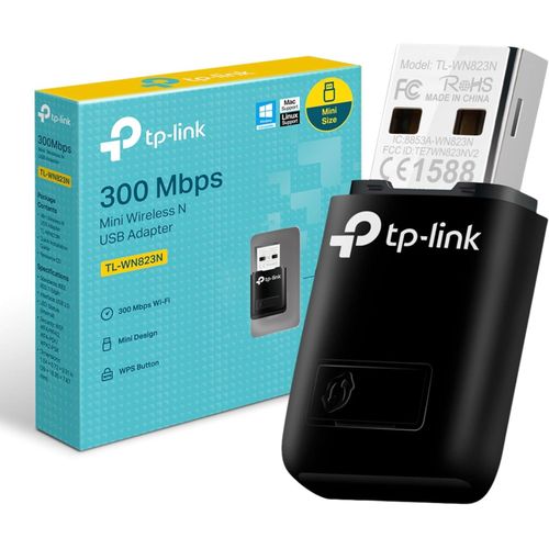 TP Link TP-Link 300Mbps Mini Wireless N USB WiFi Adapter, ideal for smooth HD video, online gaming and voice streaming, USB 2.0, Supports Windows 10/8.1/8/7/XP, Mac OS, Linux(TL-WN823N)
