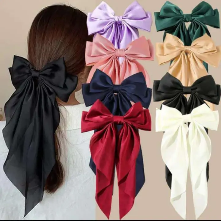 Hair Bows For Women Large Bow Hair Clip Soft Long Tails Metal Clips Bow Tie Hair Clip For Women