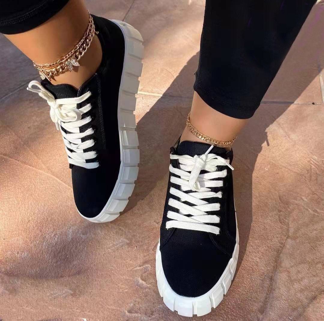 Africa's new cross-border large size foreign trade shoes women's thick sole lace-up casual flat shoes women's shoes Korean version of fashion couple shoes wholesale