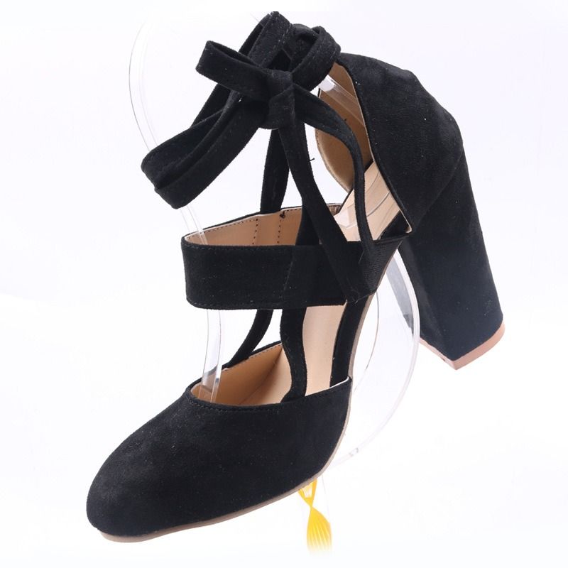 Africa's new women's shoes 34 to 43 yards foreign trade 2025 new European and American thick heel suede ankle bracelet strap thick heel high-heeled sandals women