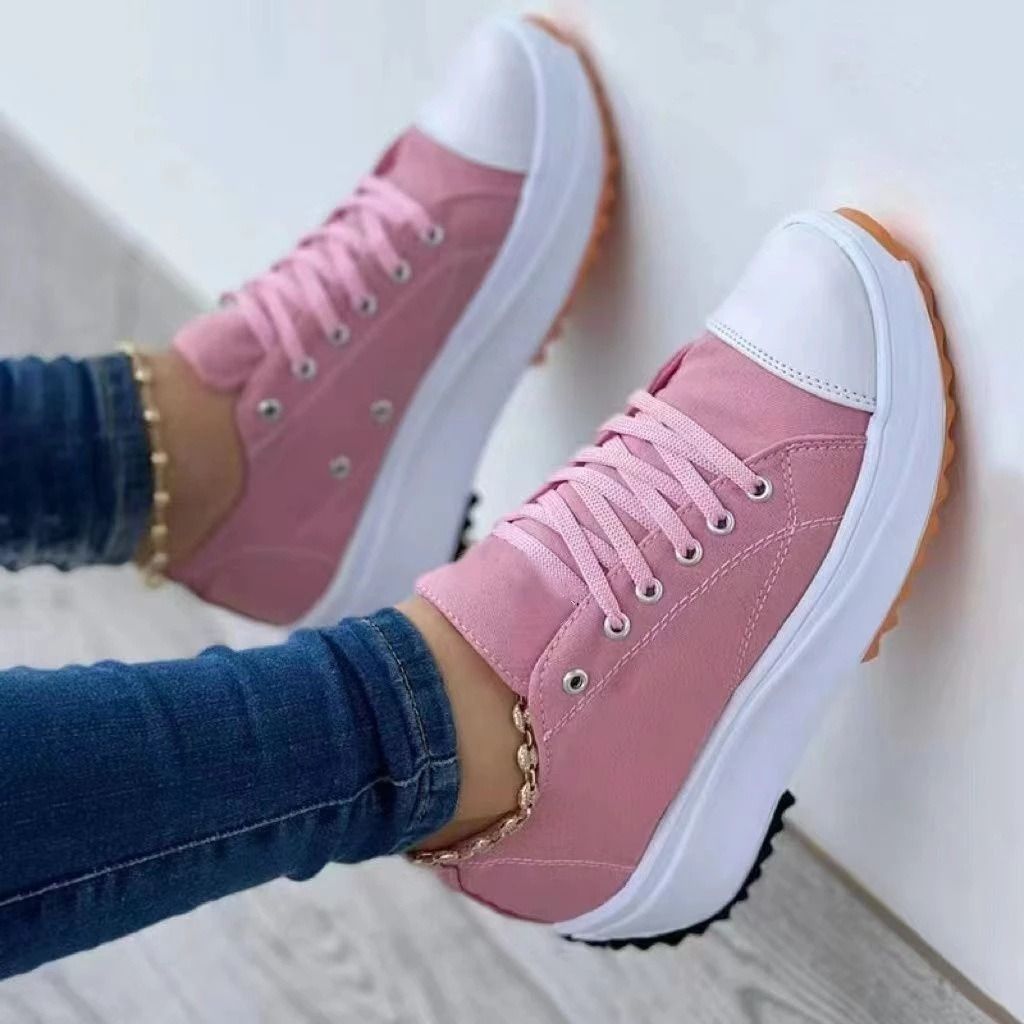 Africa cross-border large size casual single shoes women 2022 spring and autumn new solid color thick soled lace-up canvas shoes casual shoes