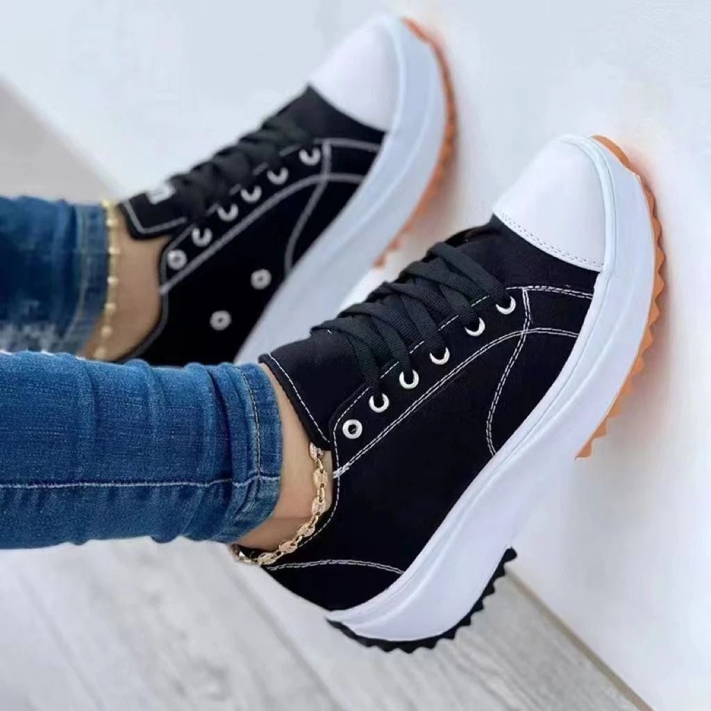Africa cross-border large size casual single shoes women 2022 spring and autumn new solid color thick soled lace-up canvas shoes casual shoes