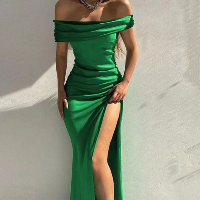 Africa new foreign trade new tight dress women's solid color sleeveless mid-length line-neck dress sexy dinner dress