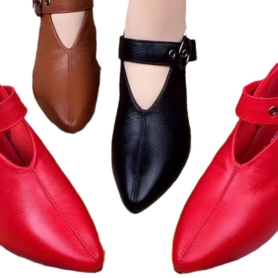2024 spring and autumn new European and American fashion single shoes women thick heel deep mouth pointed women's shoes casual large size single shoes women