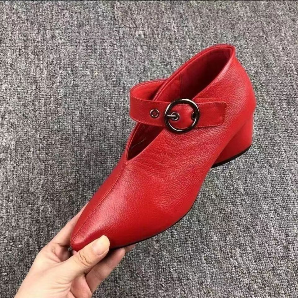 2024 spring and autumn new European and American fashion single shoes women thick heel deep mouth pointed women's shoes casual large size single shoes women