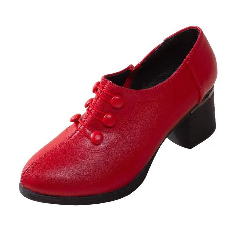 Africa's new spring and autumn women's shoes 2023 new Korean version of pointed middle thick heel low-top fashion button-side zipper women's shoes tide