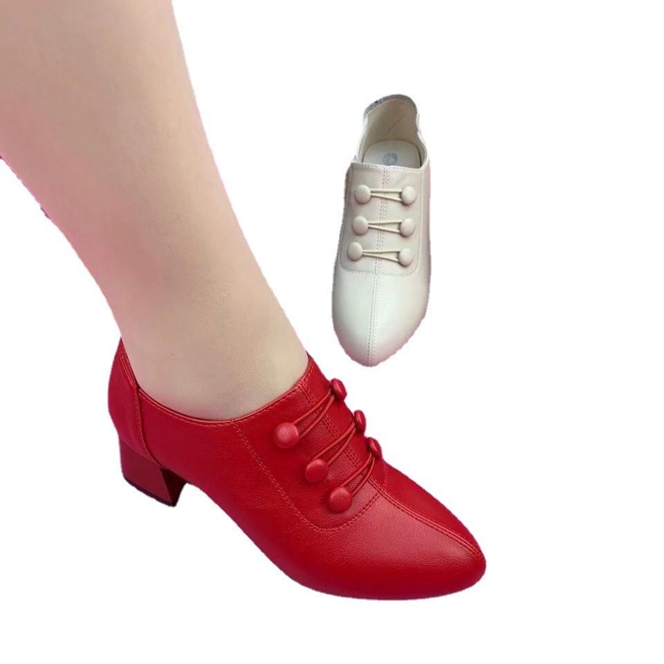 Africa's new spring and autumn women's shoes 2023 new Korean version of pointed middle thick heel low-top fashion button-side zipper women's shoes tide