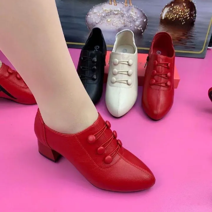 Africa's new spring and autumn women's shoes 2023 new Korean version of pointed middle thick heel low-top fashion button-side zipper women's shoes tide