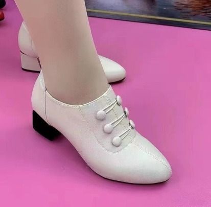 Africa's new spring and autumn women's shoes 2023 new Korean version of pointed middle thick heel low-top fashion button-side zipper women's shoes tide
