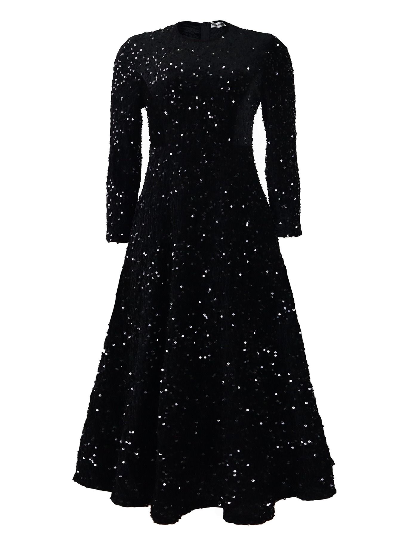 African America 2024 D469 New Fashion Women's Round Neck Long Sleeve Solid Color Sequins High Waist Temperament Mid-long Evening Dress Pop Sequins Temperament Elegant Style