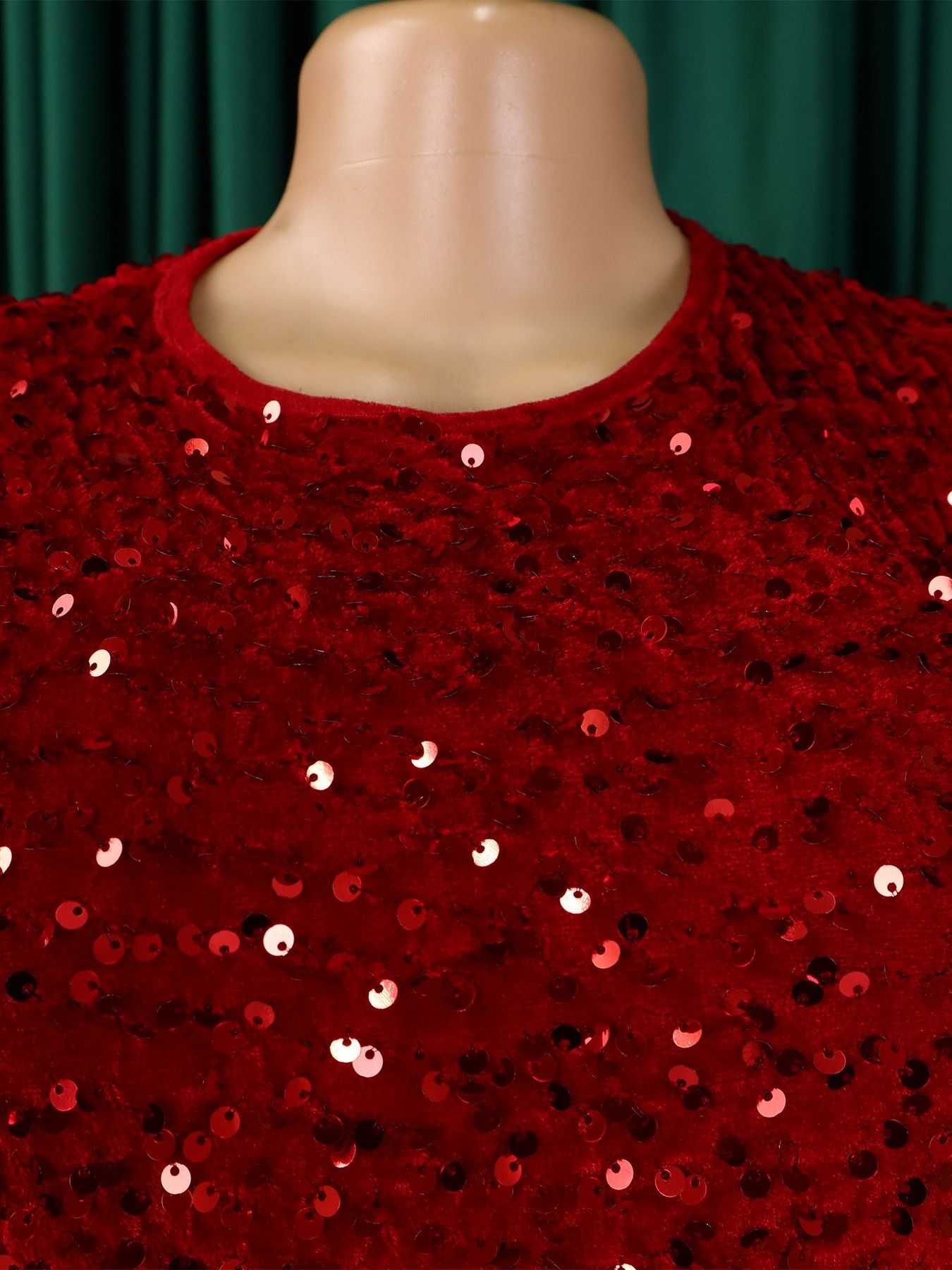 African America 2024 D469 New Fashion Women's Round Neck Long Sleeve Solid Color Sequins High Waist Temperament Mid-long Evening Dress Pop Sequins Temperament Elegant Style