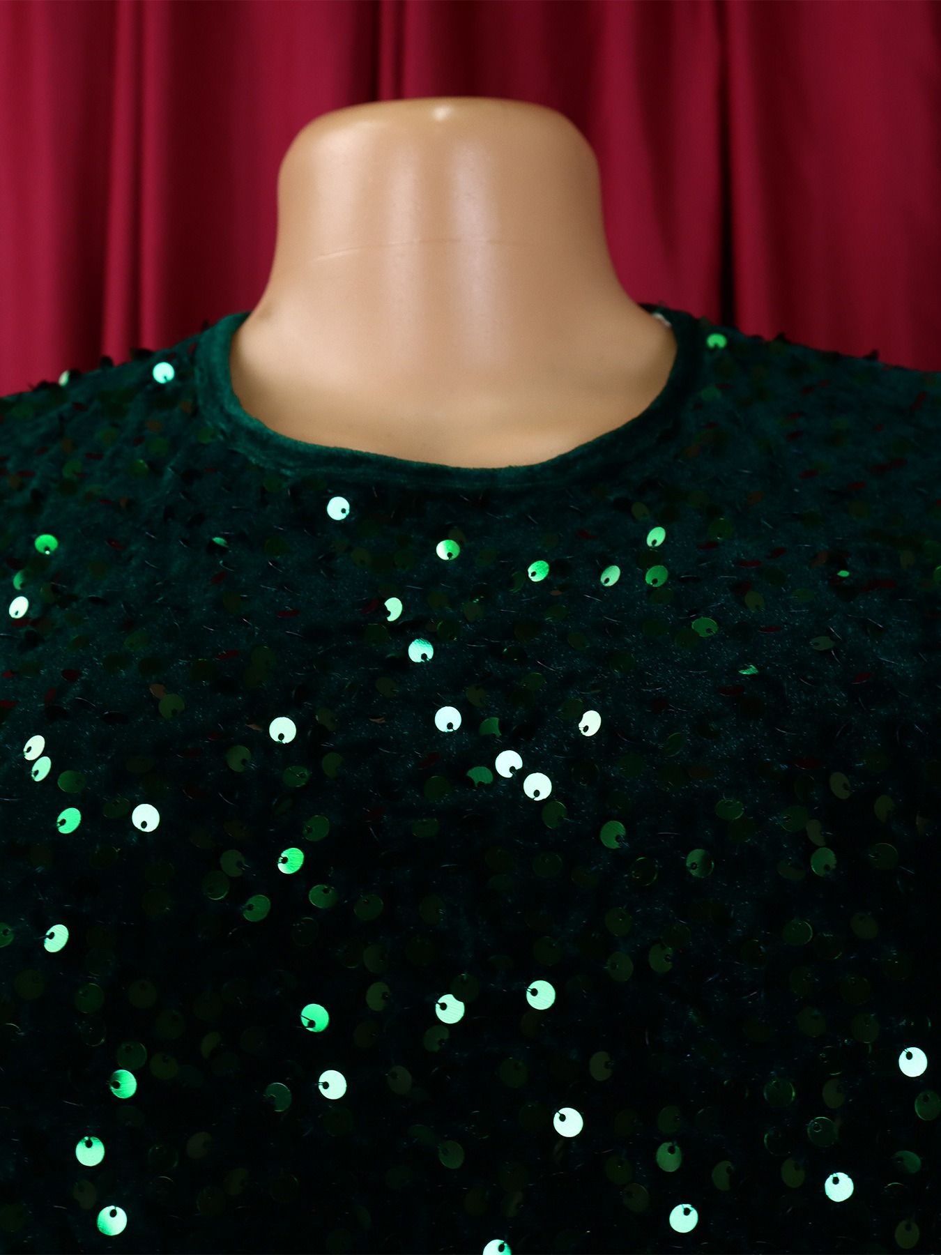 African America 2024 D469 New Fashion Women's Round Neck Long Sleeve Solid Color Sequins High Waist Temperament Mid-long Evening Dress Pop Sequins Temperament Elegant Style