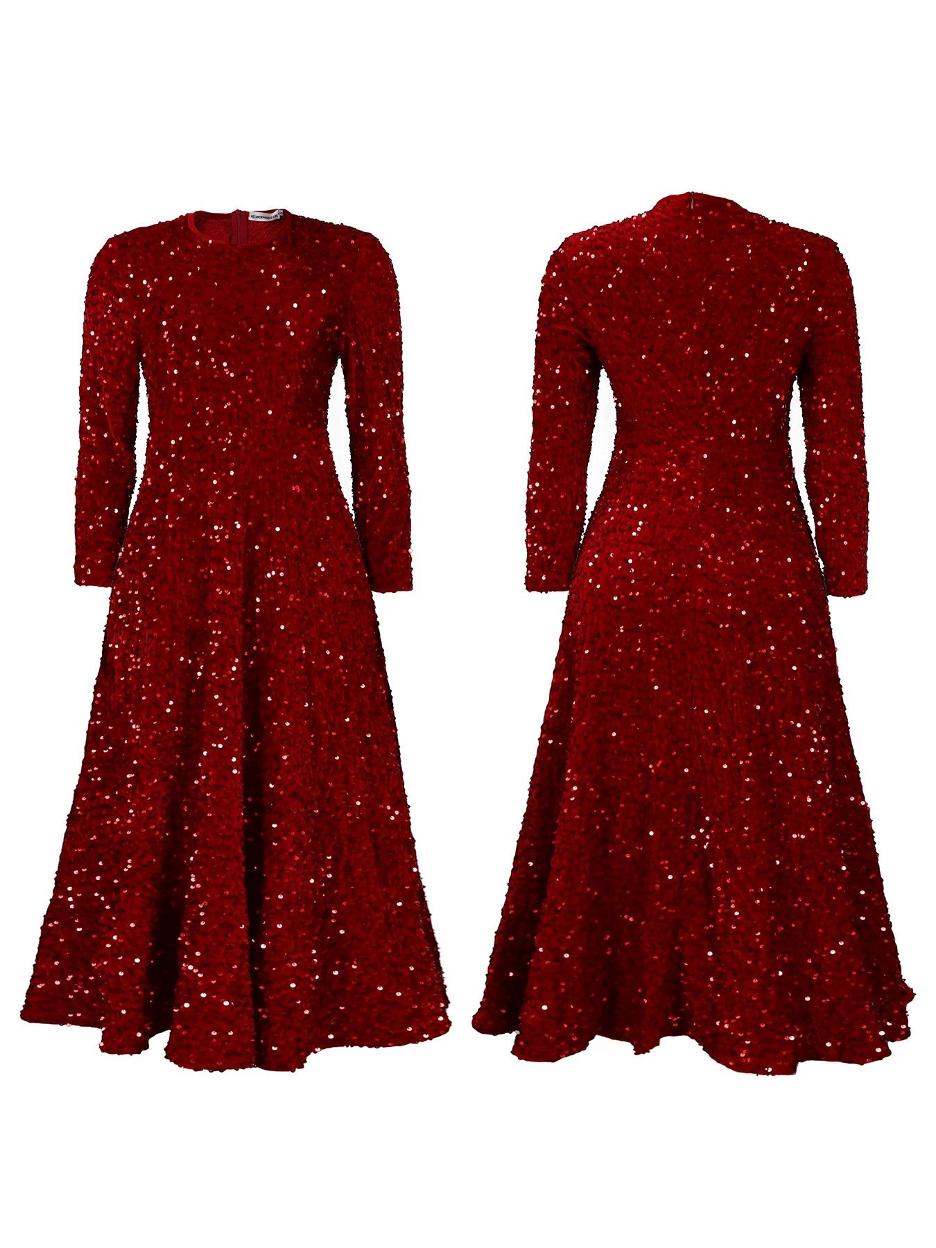 African America 2024 D469 New Fashion Women's Round Neck Long Sleeve Solid Color Sequins High Waist Temperament Mid-long Evening Dress Pop Sequins Temperament Elegant Style