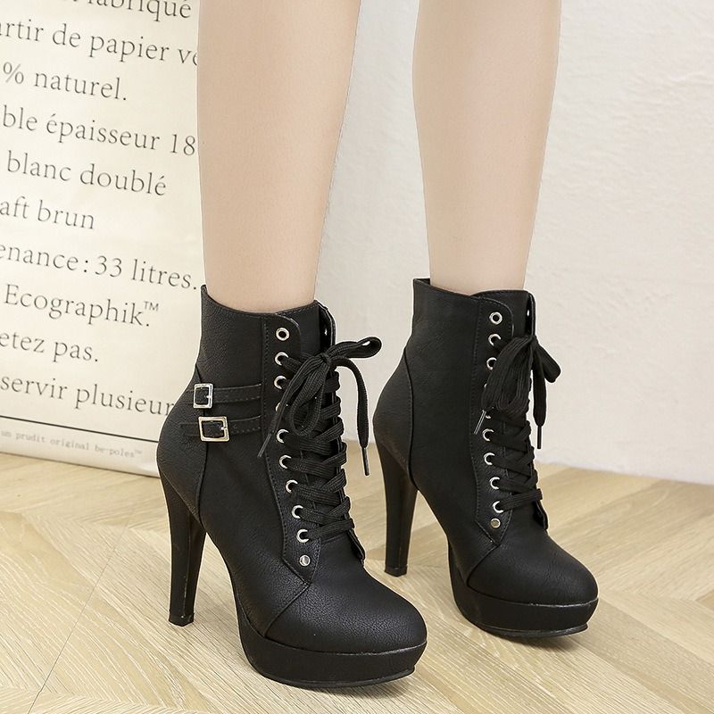 Africa's new foreign trade explosive European and American style cross strap Martin boots stiletto heels waterproof platform women's short boots fashion belt buckle women's boots
