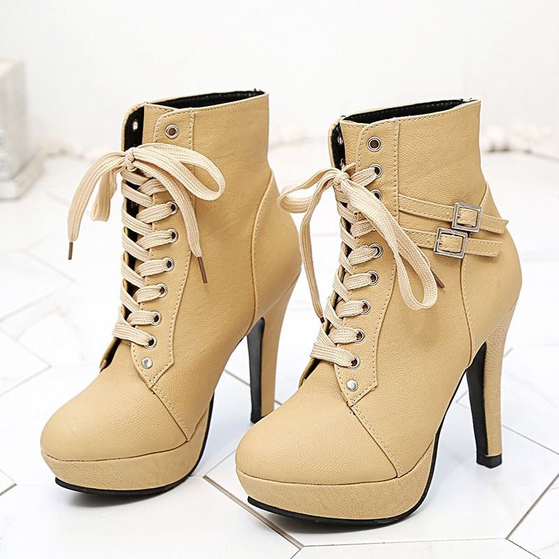 Africa's new foreign trade explosive European and American style cross strap Martin boots stiletto heels waterproof platform women's short boots fashion belt buckle women's boots
