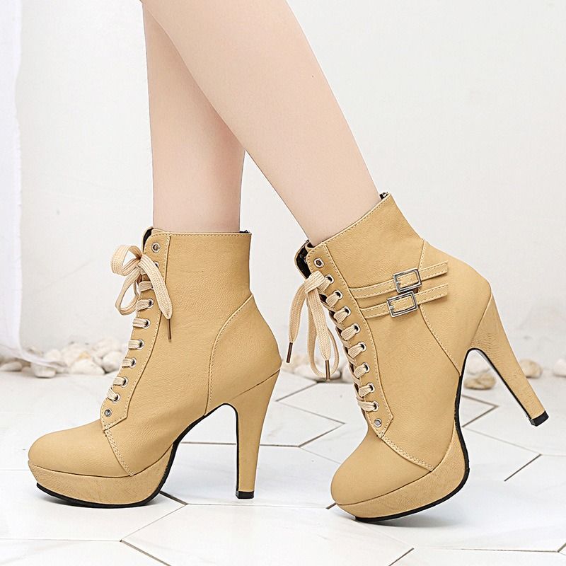 Africa's new foreign trade explosive European and American style cross strap Martin boots stiletto heels waterproof platform women's short boots fashion belt buckle women's boots