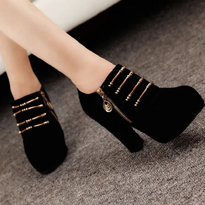 2024 Africa's new European and American chunky ankle boots women's quick sale full high heel waterproof platform single boot side zipper Martin boots wholesale