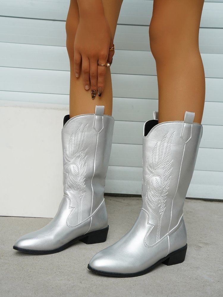2024 new western cowboy boots retro Martin boots women's network red pointy heel mid-leg knight boots retro women's boots