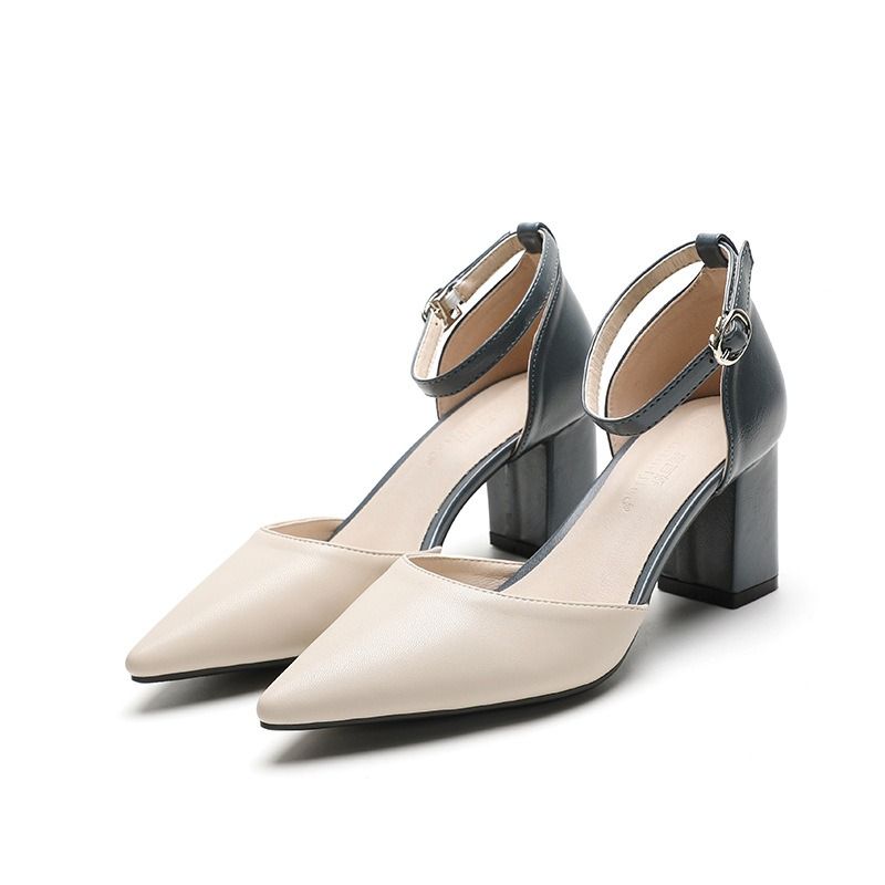 Baotou fashion sandals women 2024 new spring and autumn all-match chunky heel single shoes pointed high heels cross-border