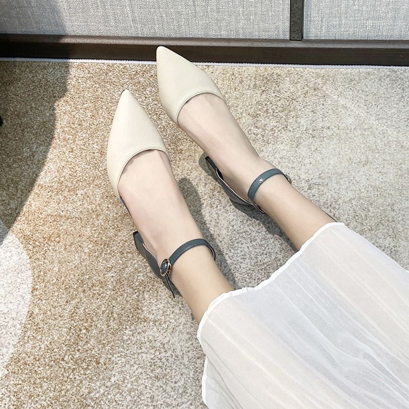 Baotou fashion sandals women 2024 new spring and autumn all-match chunky heel single shoes pointed high heels cross-border