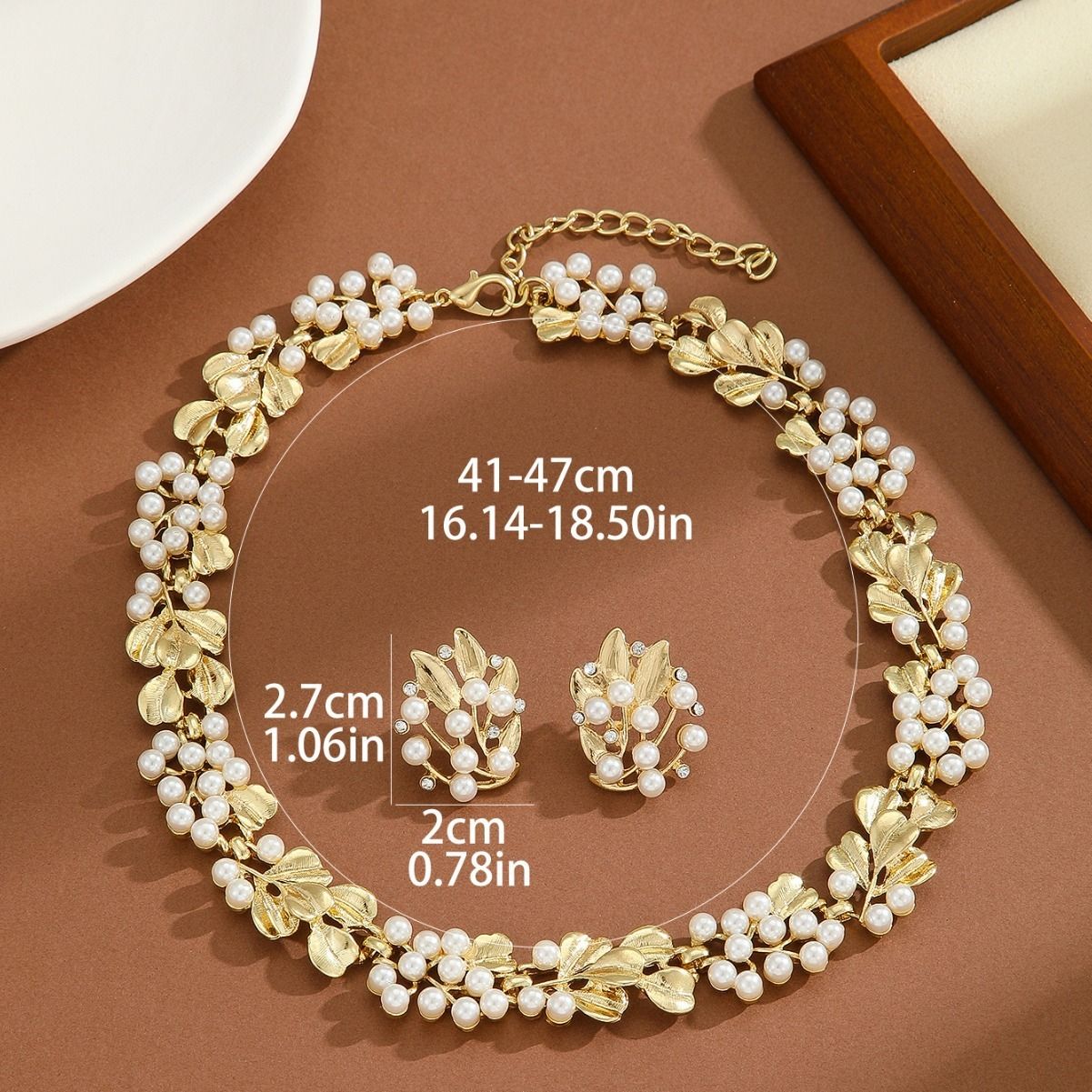 Africa Europe 2025 New Hot Fashion Exquisite Gold Diamond Necklace Earrings Set Ladies Bridal Party Jewelry Set Sun Noble Gold Dress Earrings Accessories Pearl Ginkgo Leaf Brushed Earrings Necklace