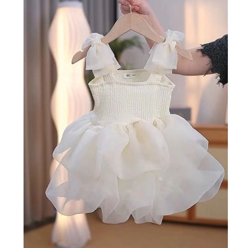 Girls' dress Summer new children's halter Pommel dress Foreign style baby dress Little girls mesh halter dress sundress Princess dress