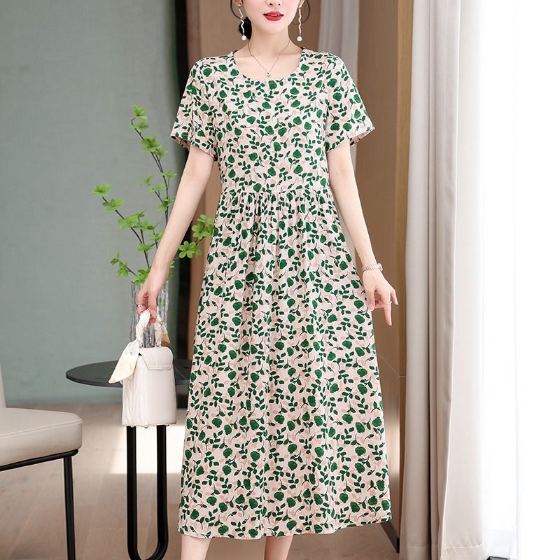Africa Fashion Printed Dress 2025 Summer Dress New Over Knee Skirt Waist Slimming Long Loose Cotton Silk Skirt Floral Pattern Printing Process 3D Pattern Temperament Elegant Style,perame