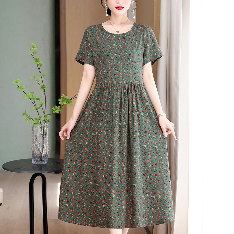 Africa Fashion Printed Dress 2025 Summer Dress New Over Knee Skirt Waist Slimming Long Loose Cotton Silk Skirt Floral Pattern Printing Process 3D Pattern Temperament Elegant Style,perame