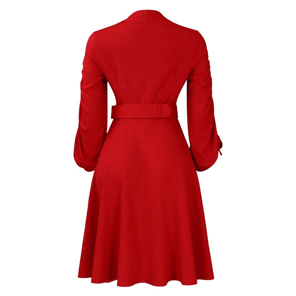 Spring and Autumn 2025 Africa Europe America D471 Women's New Fashion V-neck Draw Rope Fold Skirt Elegant Large-size Dress Pleating Craft Long Sleeve Umbrella Skirt Elegant Style,