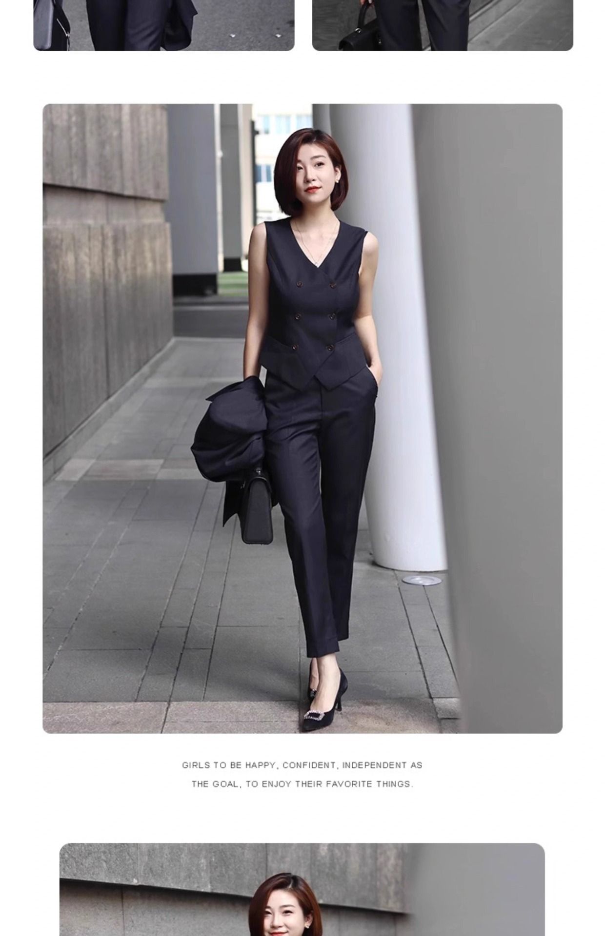 2025 African European Navy Blue Suit Jacket Three-piece Set Lecturer Host Professional Commuting Business Interview Outfit Women's Suit Set Good Texture Comfortable Casual Gatherings Elegant Style