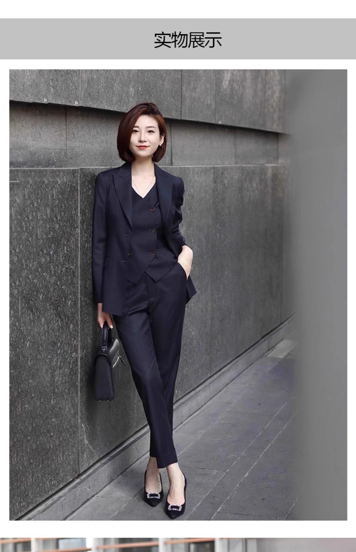 2025 African European Navy Blue Suit Jacket Three-piece Set Lecturer Host Professional Commuting Business Interview Outfit Women's Suit Set Good Texture Comfortable Casual Gatherings Elegant Style