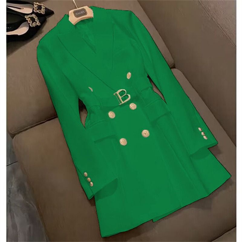 High-end Flashy Women's Mid-length Coat Blazer 2026New Style African European Spring-autumn Elegant British Style Single-button Windbreaker Trend Three Double-breasted Buttons Patchwork Technique
