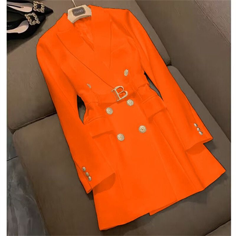 High-end Flashy Women's Mid-length Coat Blazer 2026New Style African European Spring-autumn Elegant British Style Single-button Windbreaker Trend Three Double-breasted Buttons Patchwork Technique