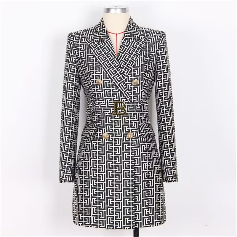 High-end Flashy Women's Mid-length Coat Blazer 2026New Style African European Spring-autumn Elegant British Style Single-button Windbreaker Trend Three Double-breasted Buttons Patchwork Technique