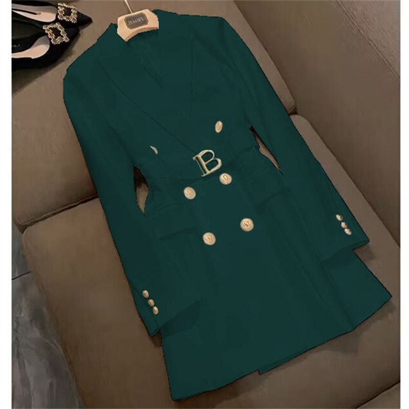 High-end Flashy Women's Mid-length Coat Blazer 2026New Style African European Spring-autumn Elegant British Style Single-button Windbreaker Trend Three Double-breasted Buttons Patchwork Technique
