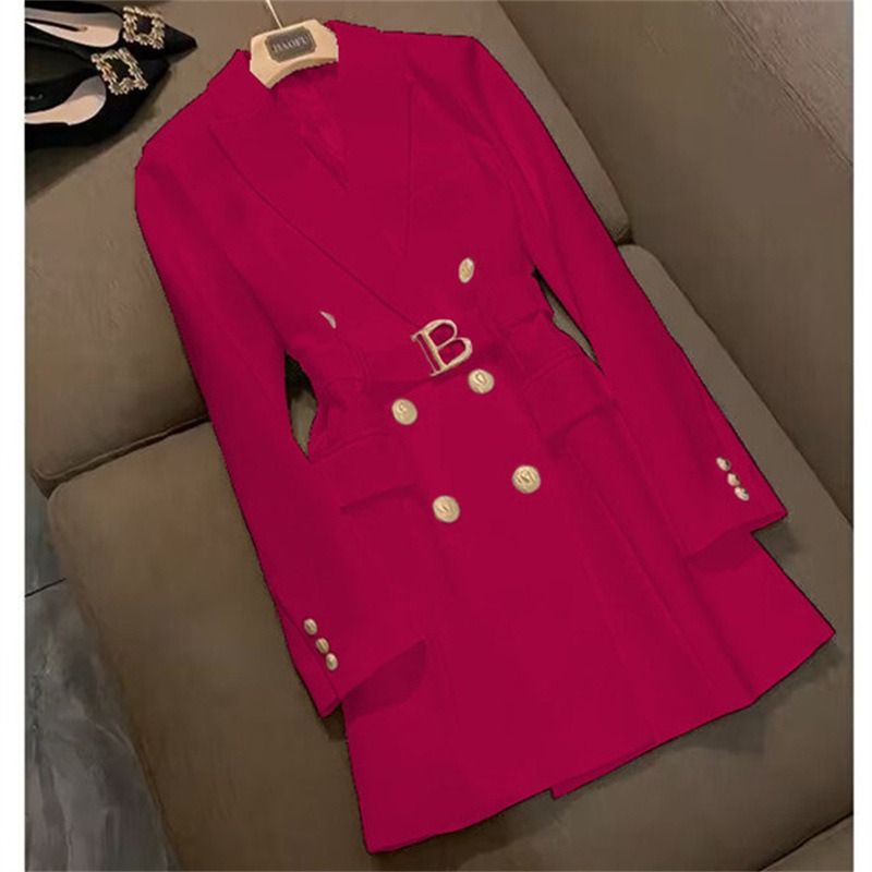 High-end Flashy Women's Mid-length Coat Blazer 2026New Style African European Spring-autumn Elegant British Style Single-button Windbreaker Trend Three Double-breasted Buttons Patchwork Technique