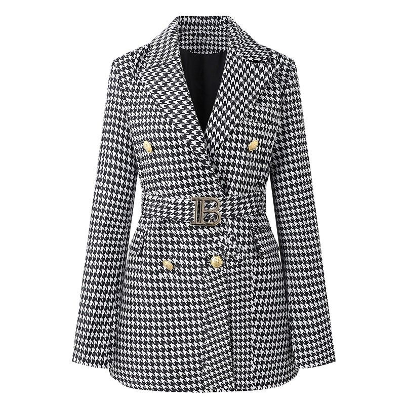 High-end Flashy Women's Mid-length Coat Blazer 2026New Style African European Spring-autumn Elegant British Style Single-button Windbreaker Trend Three Double-breasted Buttons Patchwork Technique