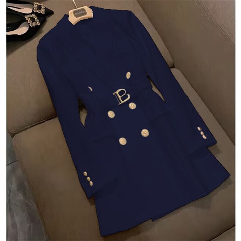 High-end Flashy Women's Mid-length Coat Blazer 2026New Style African European Spring-autumn Elegant British Style Single-button Windbreaker Trend Three Double-breasted Buttons Patchwork Technique