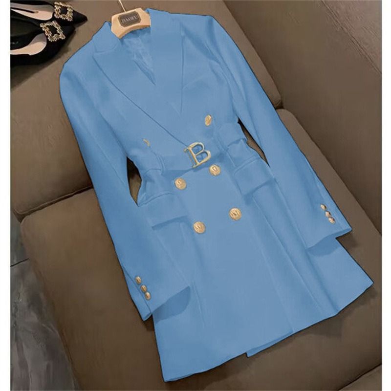 High-end Flashy Women's Mid-length Coat Blazer 2026New Style African European Spring-autumn Elegant British Style Single-button Windbreaker Trend Three Double-breasted Buttons Patchwork Technique