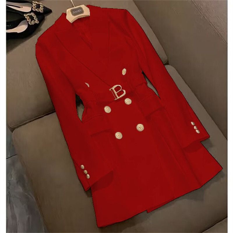 High-end Flashy Women's Mid-length Coat Blazer 2026New Style African European Spring-autumn Elegant British Style Single-button Windbreaker Trend Three Double-breasted Buttons Patchwork Technique