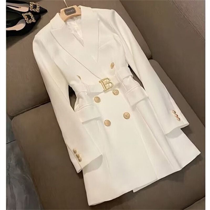 High-end Flashy Women's Mid-length Coat Blazer 2026New Style African European Spring-autumn Elegant British Style Single-button Windbreaker Trend Three Double-breasted Buttons Patchwork Technique
